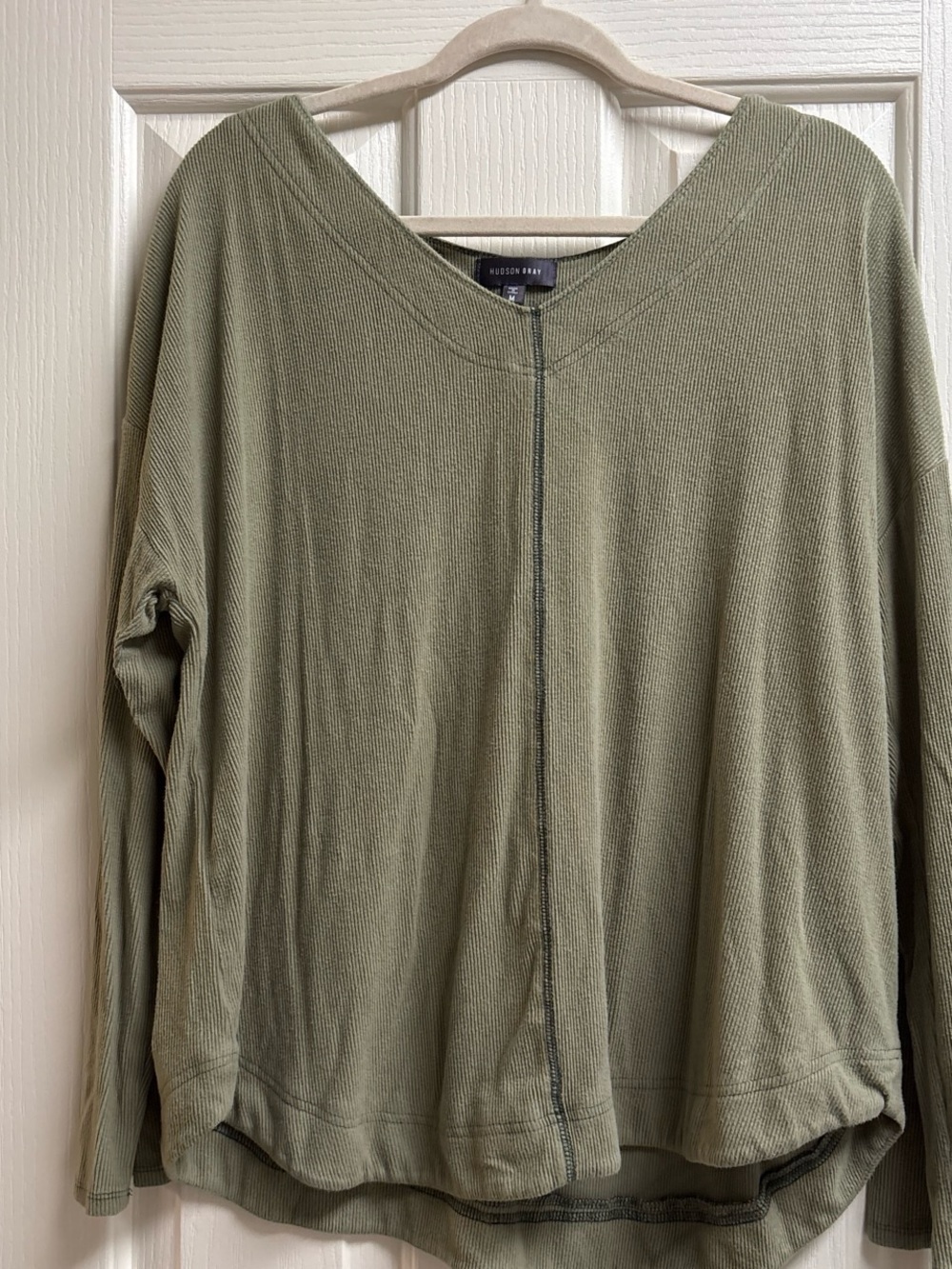 Hudson Gray Olive Ribbed V-Neck Pullover